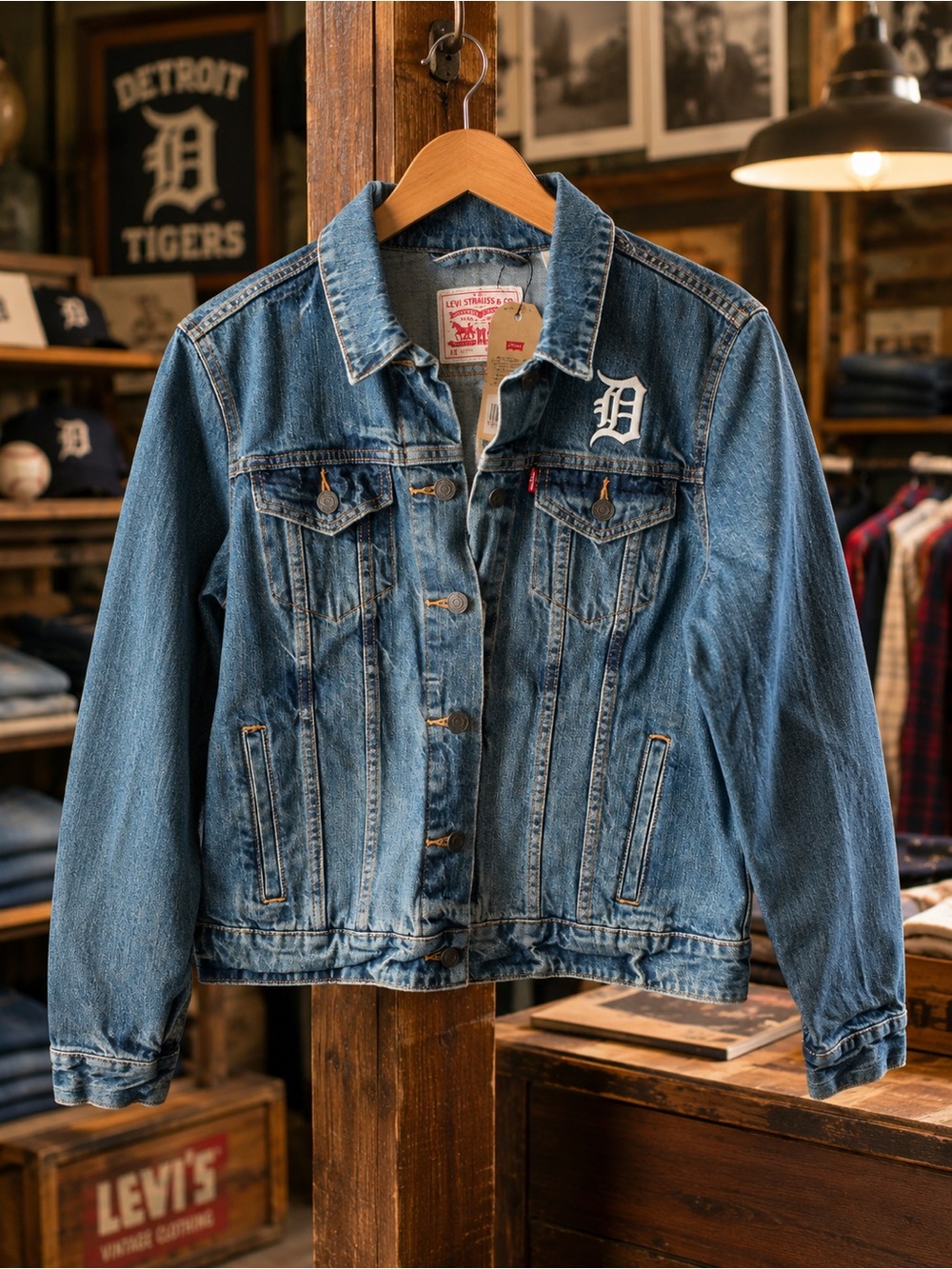 Levi’s x MLB Detroit Tigers Denim Trucker Jacket Embroidered NWT Women’s XL